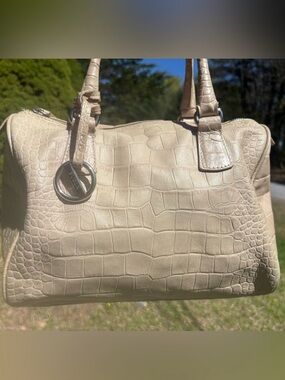 Furla Cream Croc-Embossed Leather Shoulder Bag EUC